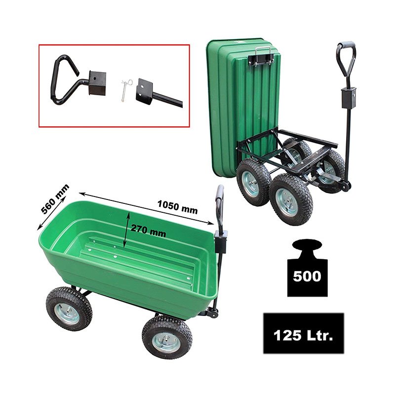 Garden Cart Heavy Duty 4 Wheel Trolley Dump Wheelbarrow Tipping Truck Trailer-TC2135
