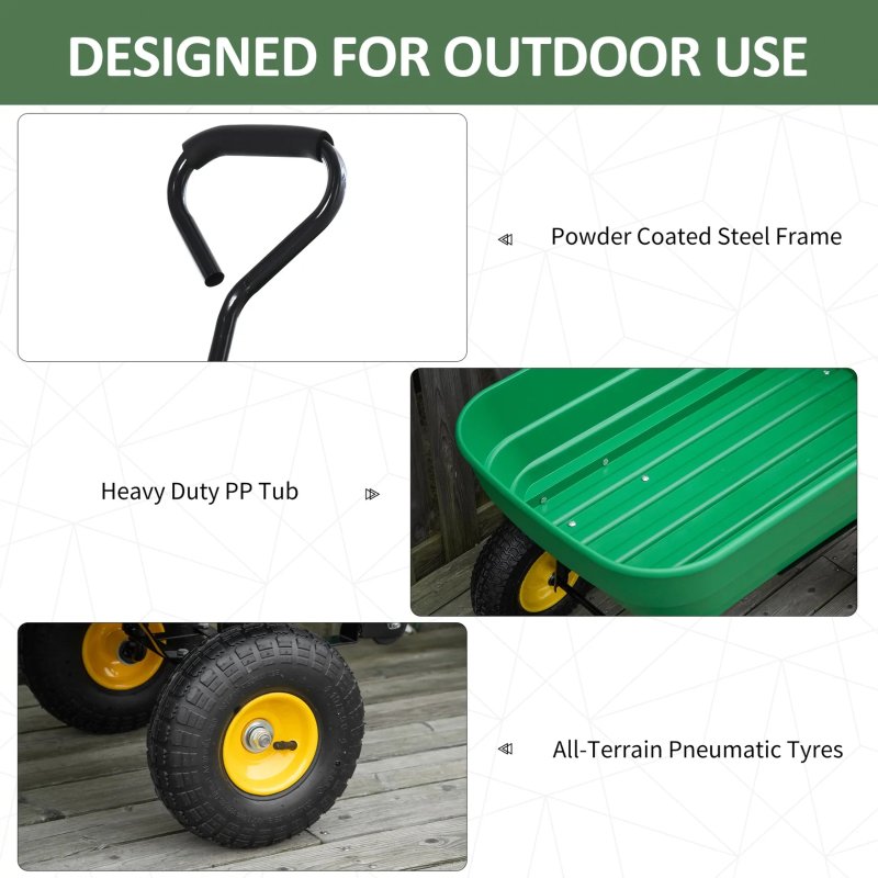 Garden Cart Heavy Duty 4 Wheel Trolley Dump Wheelbarrow Tipping Truck Trailer-TC2135
