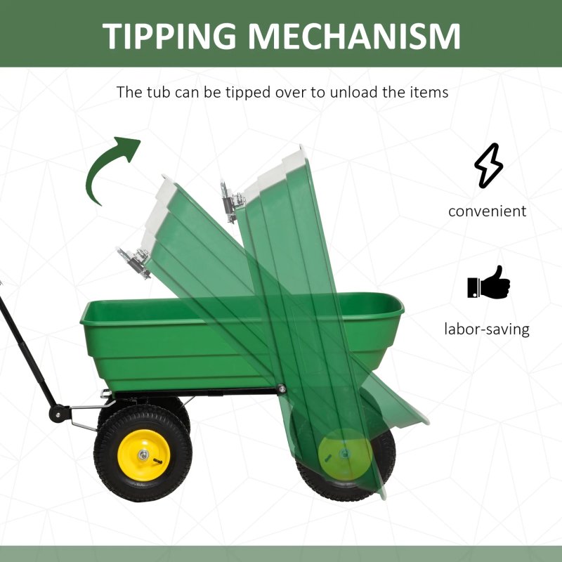 Garden Cart Heavy Duty 4 Wheel Trolley Dump Wheelbarrow Tipping Truck Trailer-TC2135